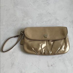 Coach Metallic Champagne Pleated Wristlet